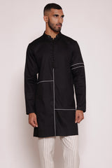 Black contrast piping kurta 2 piece set