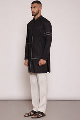 Black contrast piping kurta 2 piece set