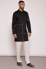 Black contrast piping kurta 2 piece set