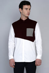 HOLMSBU- PREMIUM MAROON COLOUR BLOCKED SHIRT