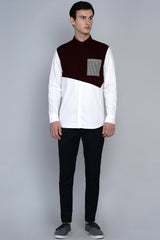 HOLMSBU- PREMIUM MAROON COLOUR BLOCKED SHIRT