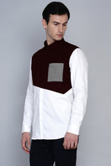 HOLMSBU- PREMIUM MAROON COLOUR BLOCKED SHIRT