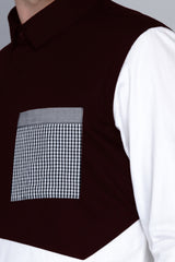 HOLMSBU- PREMIUM MAROON COLOUR BLOCKED SHIRT
