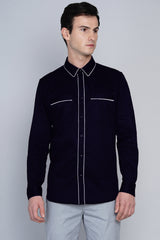 WINDLE- NAVY SHIRT WITH WHITE PIPING DETAIL