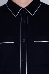 WINDLE- NAVY SHIRT WITH WHITE PIPING DETAIL
