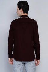 DESQUA- MAROON SHIRT WITH WHITE PIPING DETAIL