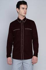 DESQUA- MAROON SHIRT WITH WHITE PIPING DETAIL