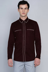 DESQUA- MAROON SHIRT WITH WHITE PIPING DETAIL