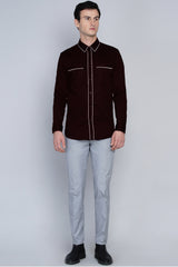 DESQUA- MAROON SHIRT WITH WHITE PIPING DETAIL