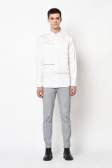 CORNELLA- WHITE SHIRT WITH MULTICOLOUR PIPING DETAIL