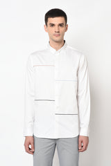 CORNELLA- WHITE SHIRT WITH MULTICOLOUR PIPING DETAIL