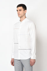 CORNELLA- WHITE SHIRT WITH MULTICOLOUR PIPING DETAIL