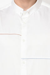 CORNELLA- WHITE SHIRT WITH MULTICOLOUR PIPING DETAIL