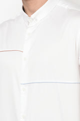 CORNELLA- WHITE SHIRT WITH MULTICOLOUR PIPING DETAIL