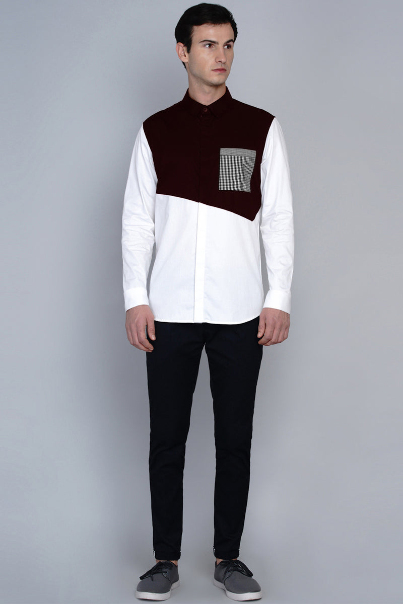 HOLMSBU- PREMIUM MAROON COLOUR BLOCKED SHIRT