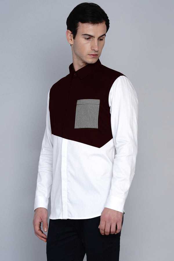 HOLMSBU- PREMIUM MAROON COLOUR BLOCKED SHIRT