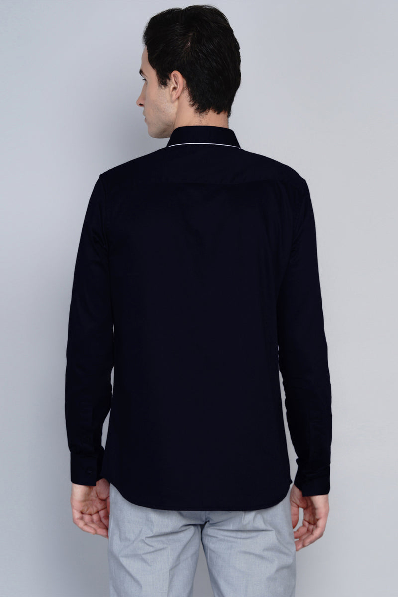 WINDLE- NAVY SHIRT WITH WHITE PIPING DETAIL